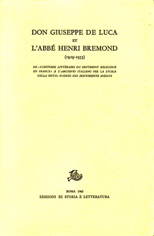 Don Giuseppe De Luca et l’Abbé Henri Bremond (1929-1933)