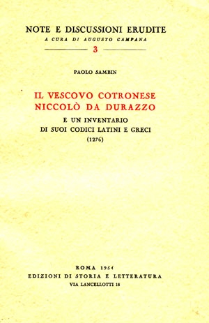 Il vescovo cotronese Niccolò da Durazzo e un inventario di suoi codici latini e greci (1276)