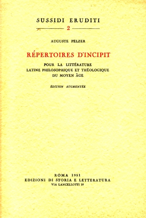 Répertoires d&#039;incipit pour la littérature latine philosophique et théologique du Moyen Age